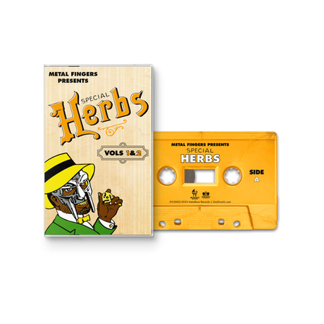 Cassette tape and cover with 'Special Herbs' design on a white background
