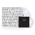Vinyl record with text about Talking Heads' 'Tentative Decisions: Demos & Live' on a white background