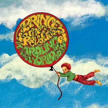 Album cover with a child on a balloon featuring colorful text against a blue sky.