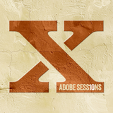 Large brown letter 'X' with 'Adobe Sessions' text on a textured beige background
