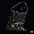 Album cover with a cloud raining on a person, black background