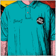 Teal polo shirt with 'Redux' logo and 'Nerf Herder' button on a colorful background