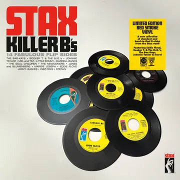 Stax Killer B's vinyl record collection with colorful labels on a light gray background