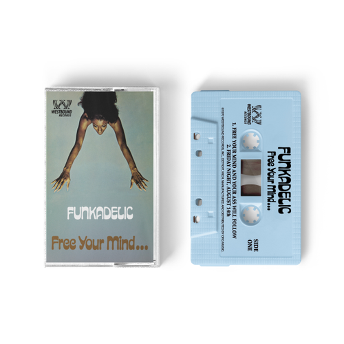Funkadelic 'Free Your Mind' cassette tape and cover on a white background