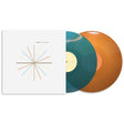 Vinyl records with a colorful cover on a white background