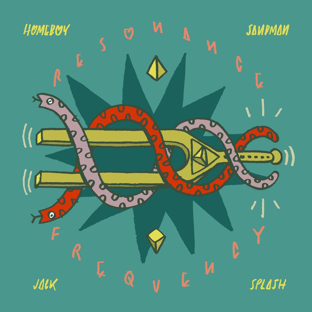 Album cover with stylized snake and text on a teal background