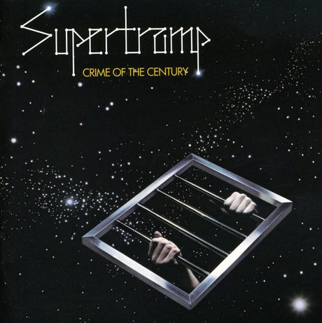 Album cover for 'Crime of the Century' by Supertramp with hands reaching through a window against a starry night sky.