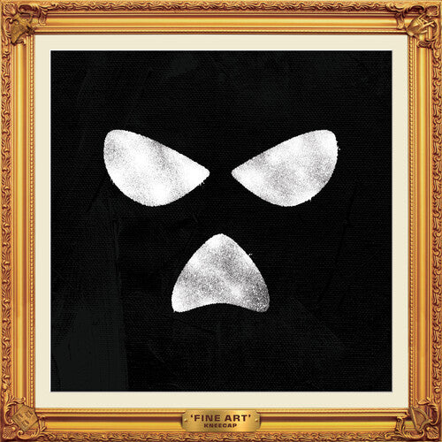 Decorative gold frame with a black background featuring white abstract shapes, labeled 'Fine Art'.