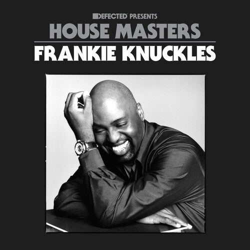 Cover art for 'House Masters Frankie Knuckles' vinyl edition featuring a black and white photo of Frankie Knuckles with his hands near his face.