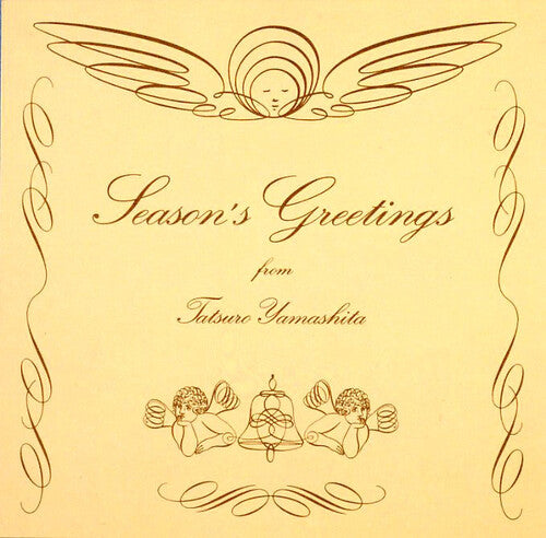 Season's Greetings card with angel illustrations and decorative elements on a beige background
