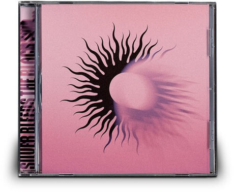 CD cover with a black sun-like design on a pink background