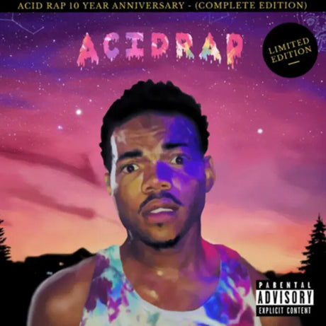 Album cover for 'Acid Rap' with a person in front of a colorful sky.