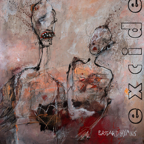 Abstract artwork with two figures and text on a textured background