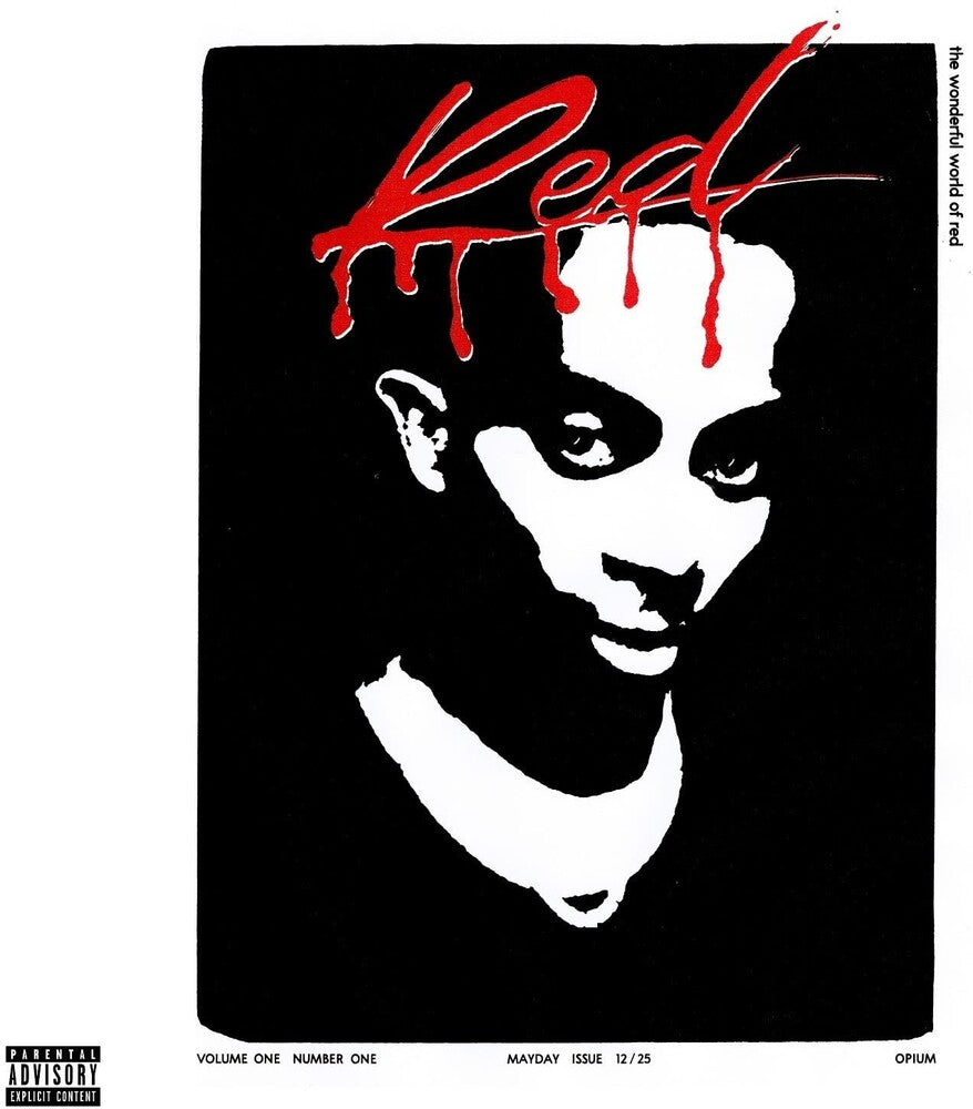 Album cover with stylized face and red text on a black background