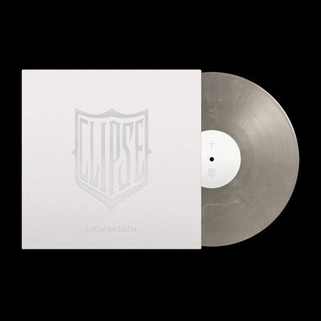Vinyl record with a white sleeve featuring a logo on a black background