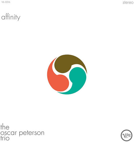 Album cover for 'affinity' by the Oscar Peterson Trio with a colorful abstract design on a white background.