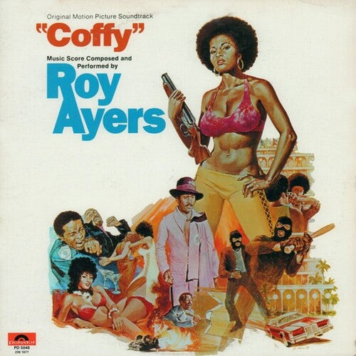 Album cover for 'Coffey' by Roy Ayers featuring a woman with a gun and other figures.