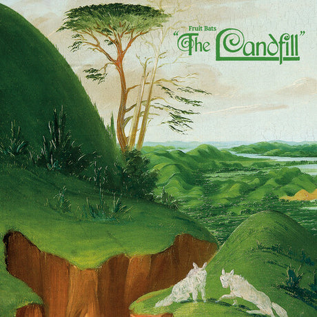 Album cover with a stylized landscape, trees, and animals, featuring the text 'The Landfill' by Fruit Bats.