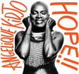 Album cover with a black and white portrait of a woman, text 'Angélique Kidjo' and 'Hope!!!', with orange accents.