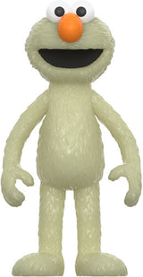 Green plush toy with an orange nose on a white background