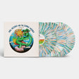 Vinyl record with colorful sleeve and disc on a white background