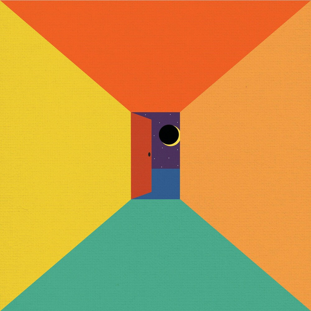 Colorful geometric design with a door in the center