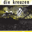 Album cover art for 'die kreuzen' featuring two skeletal dog figures in a dark industrial scene with yellow-green haze, black foreground silhouettes, and a yellow band at the top and bottom.
