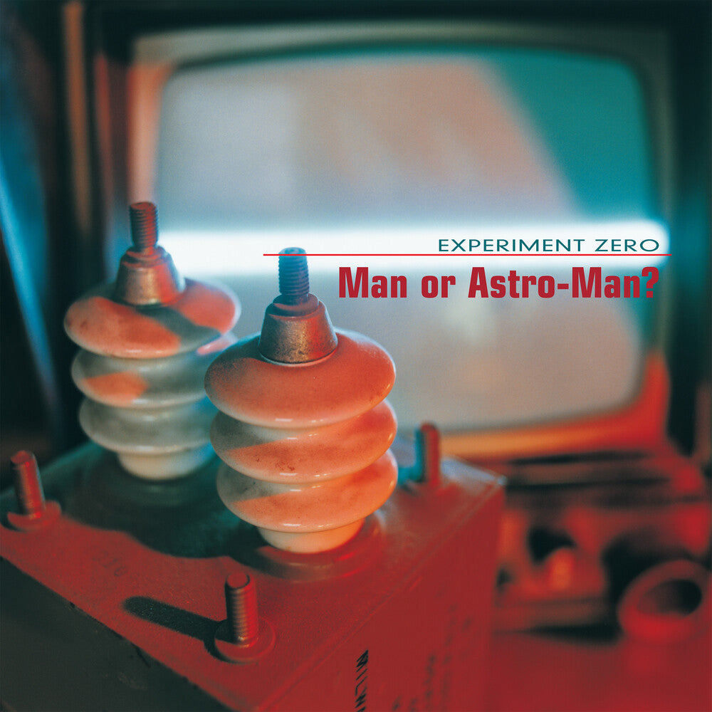Vintage television set with mechanical parts and 'Experiment Zero' text on a blurred background