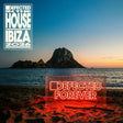 Promotional graphic for Defected in the House Ibiza 2026 with a sunset over a island and 'Defected Forever' text.