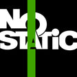 A graphic design featuring the words 'NO STATIC' in bold white sans-serif lettering on a solid black background, intersected by a vertical bright green stripe.