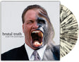 A vinyl record album cover and disc shown against a plain white background. The square cover features a close-up portrait of a screaming man in a suit with a gorilla face overlay, and the text reads 'brutal truth' and 'sounds of the animal kingdom.
