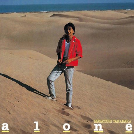 Album cover with a person standing on sand dunes, text 'alone' and 'Masayoshi Takanaka'.
