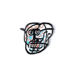 Artistic depiction of a face with abstract lines on a white background