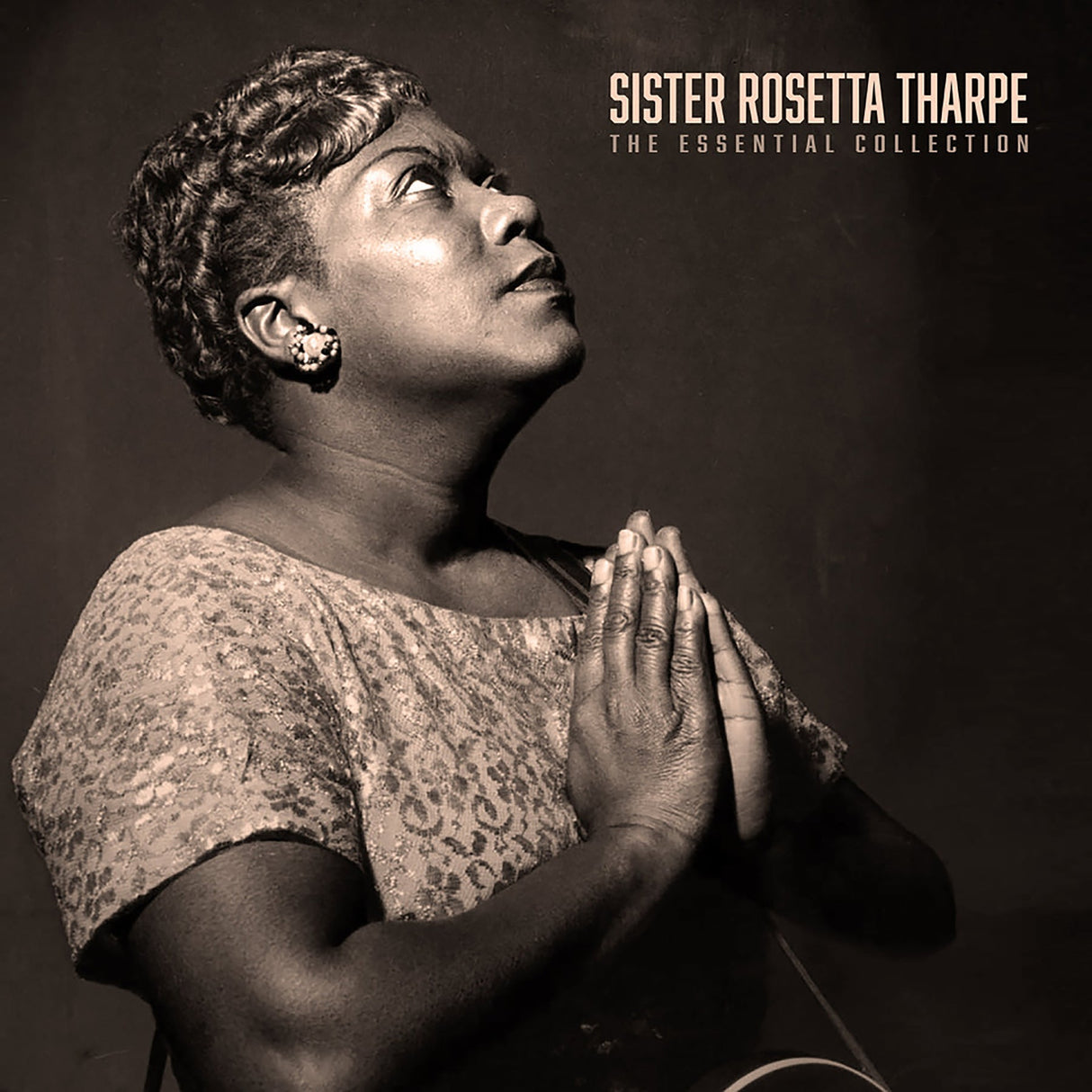Album cover featuring a black and white portrait of Sister Rosetta Tharpe with text 'Sister Rosetta Tharpe: The Essential Collection'.