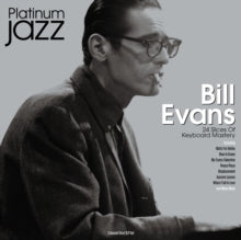 A black and white album cover featuring a photograph of Bill Evans with a text overlay that reads 'Platinum Jazz - Bill Evans - 3LP'.