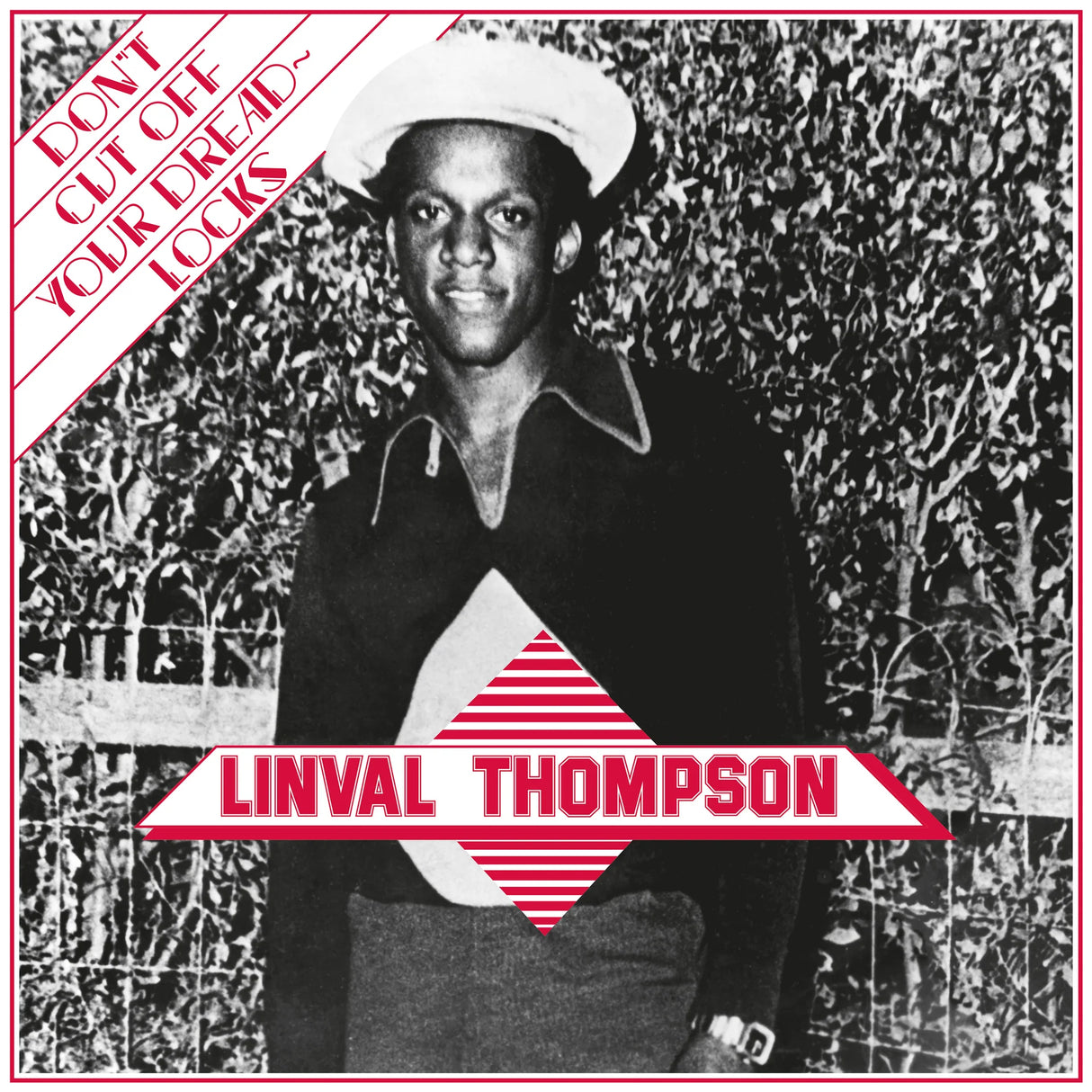 Album cover with a person wearing a sailor hat and text about hair care, featuring the name Linval Thompson.