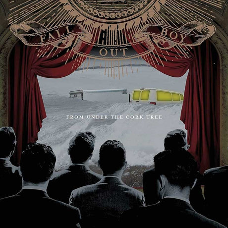 Album cover with red curtains, people watching a screen, and text 'Boy Out from Under the Cork Tree'.
