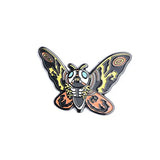 Butterfly-shaped enamel pin with colorful design on a white background