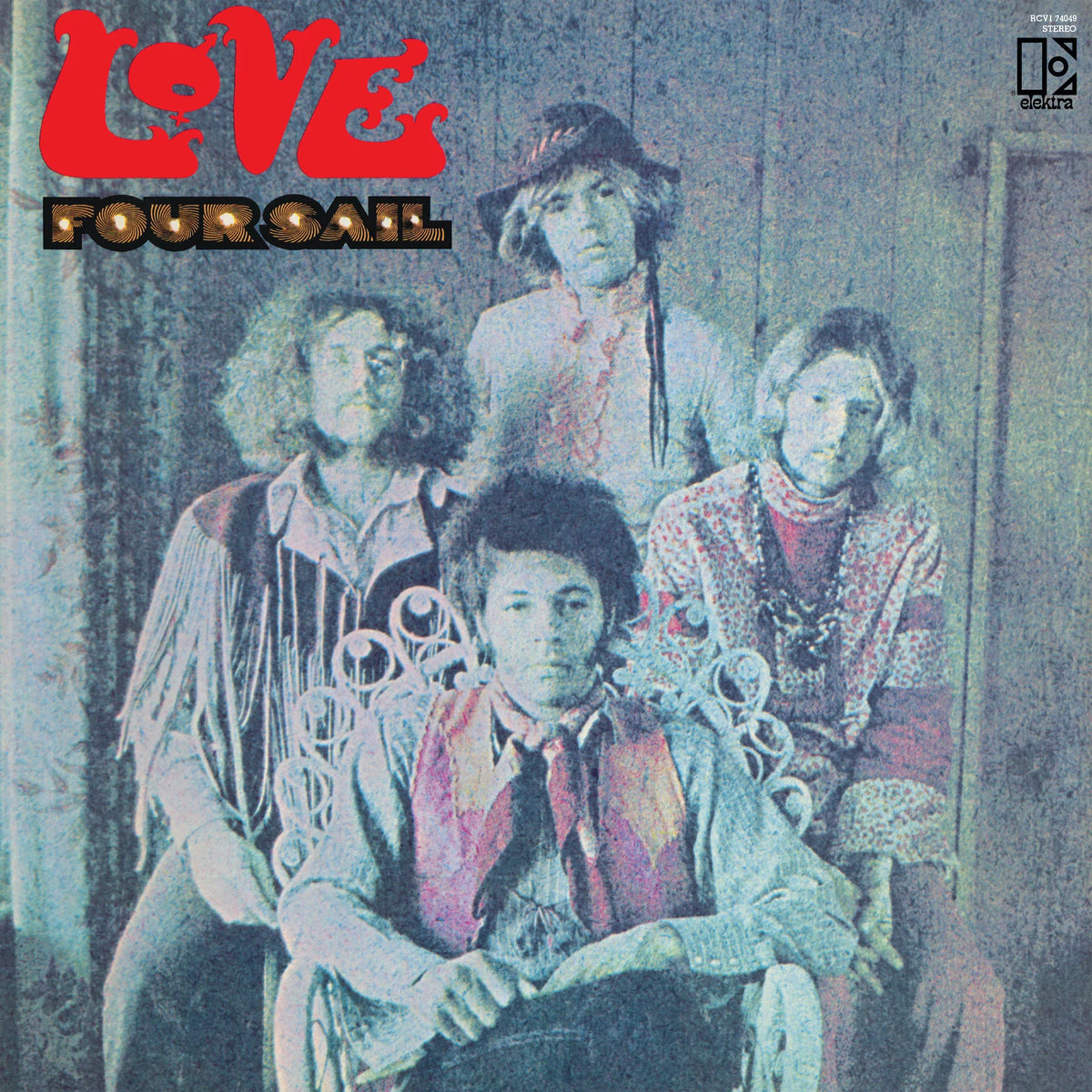 Four Gail album cover featuring four band members posed against a rustic wooden wall, with the band name 'FOUR GAIL' in large red letters and a small 'Pioneer' logo in the top right corner.