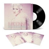 Vinyl record with cover featuring a person with white hair on a light pink background