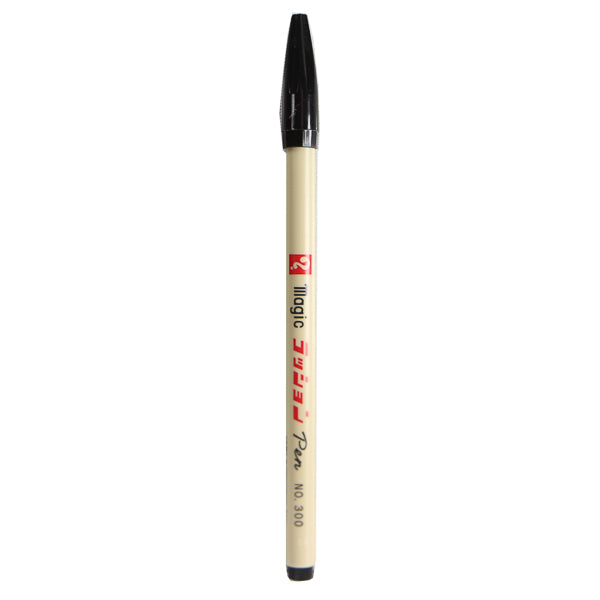 A single beige calligraphy pen with a black cap and red printed branding, shown vertically against a plain white background.