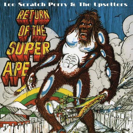 Album cover for 'Return of the Super Ape' by Lee Scratch Perry & The Upsetters featuring a cartoon ape with a saxophone.