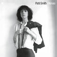 Black and white album cover featuring a person with text 'Patti Smith Horses'.