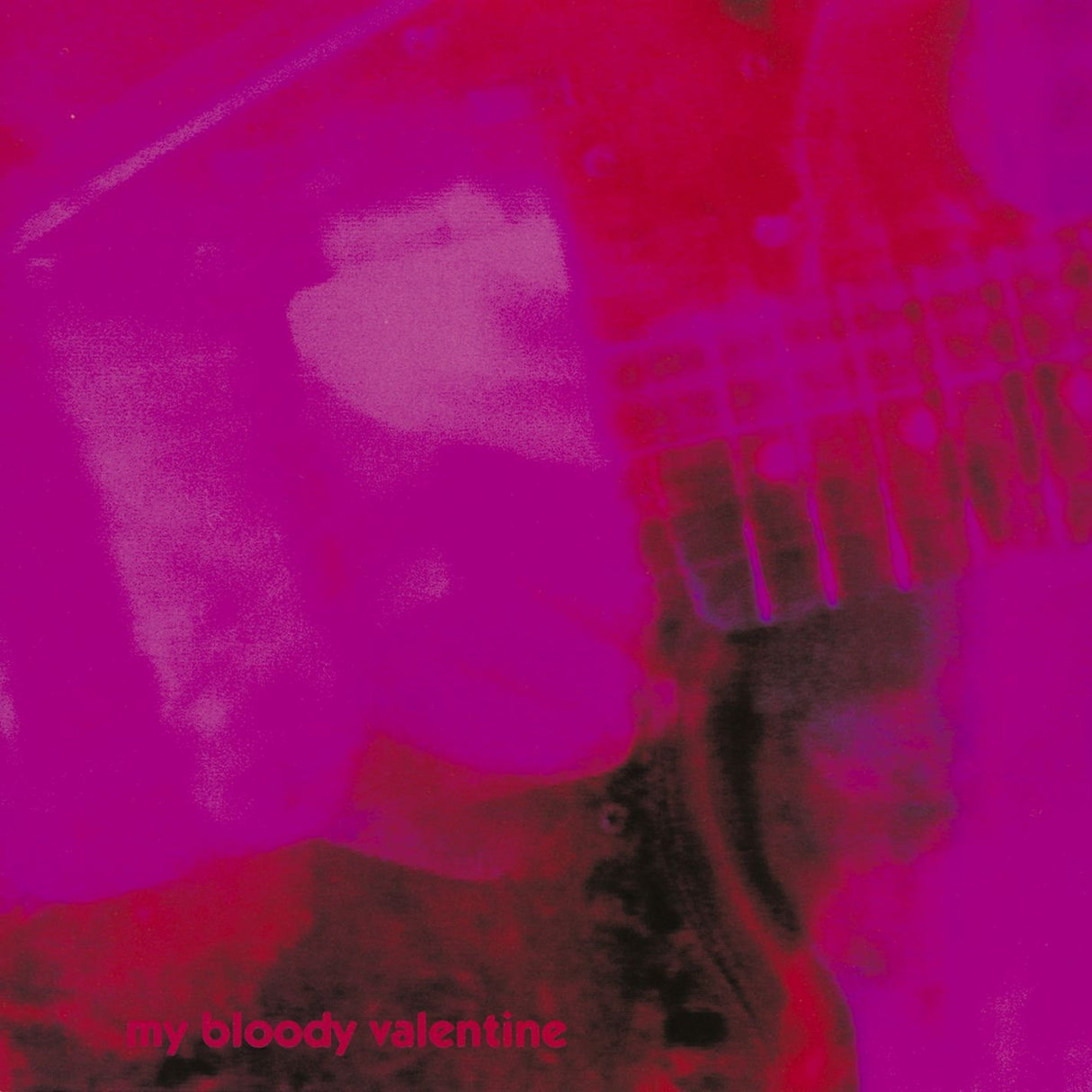 Album cover with a guitar and text 'my bloody valentine' on a pink and purple gradient background