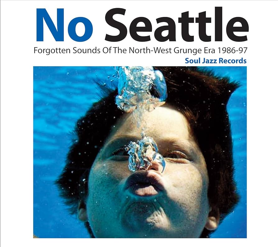 Album cover with a person underwater and text about Seattle grunge music.