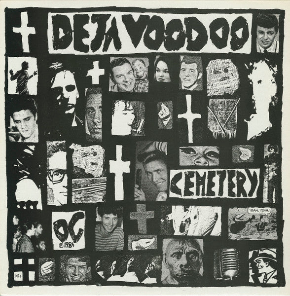 Album cover with collage of faces and text 'Deja Voodoo Cemetery' on a black background