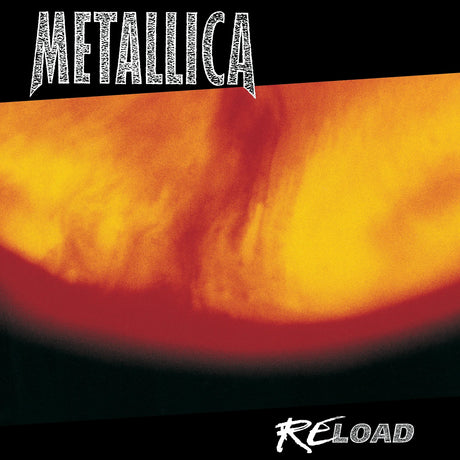 Album cover for Metallica's 'Reload' with fiery design and text.