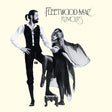 Album cover for Fleetwood Mac's 'Rumours' featuring a black and white photo of two people.