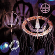 Album cover with a central logo and text, featuring a dark background with abstract elements.