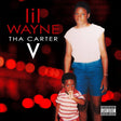 Album cover for 'Tha Carter V' by Lil Wayne with two people standing against a red blurred light background.